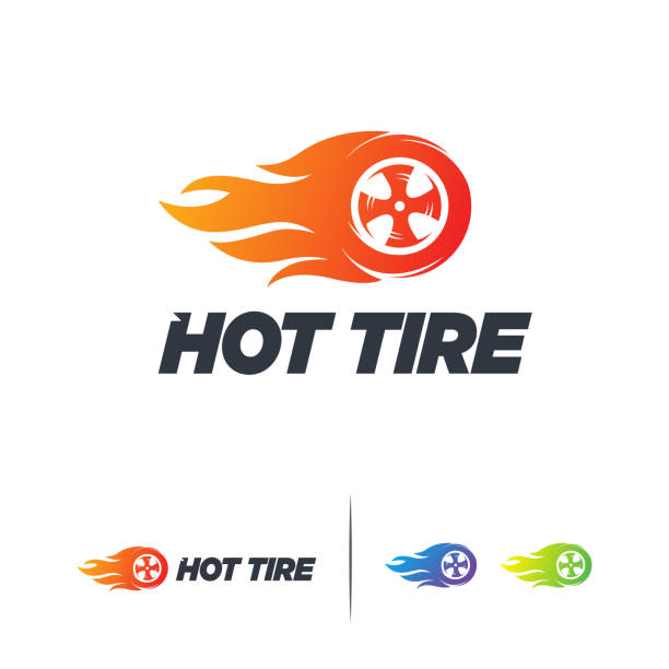 горячая шина логотип конструкций концепции вектор, скорость пожар шины логотип шаблон темный фон, автомобильный символ - wheel car sport sports race stock illustrations