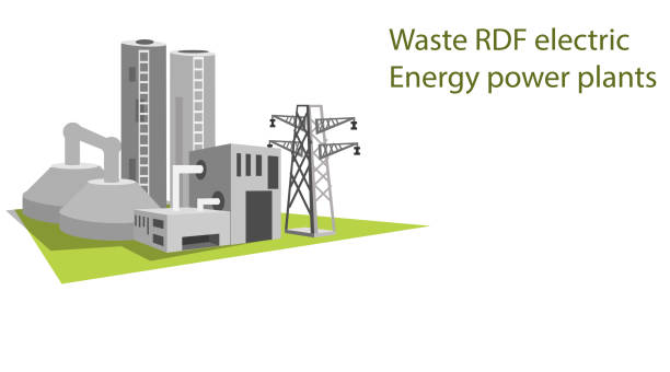 ilustrações de stock, clip art, desenhos animados e ícones de waste rdf electric energy power plant icons - isometric natural gas power station nuclear reactor