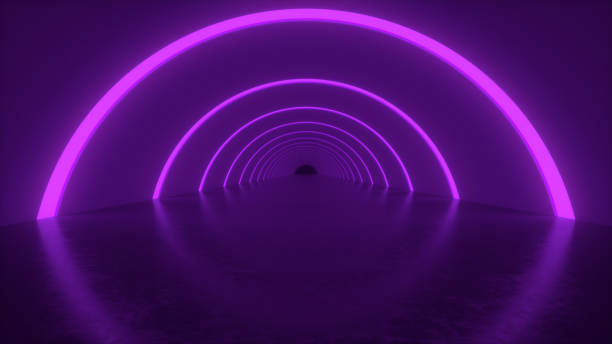 istock Illuminated corridor interior design. Modern. Hallway with lights. Abstract modern minimalist empty purple. Science fiction colorful neon vivid background. Empty space for text. 3D render 1300404004