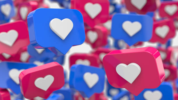istock 3D Social Network Icons Abstract Illustration Get More Likes. Background for Web, Internet, App, Advertisement, Promotion, Marketing, SMM, CEO, Business. Instagram Pink and blue Icon Like 1300404047