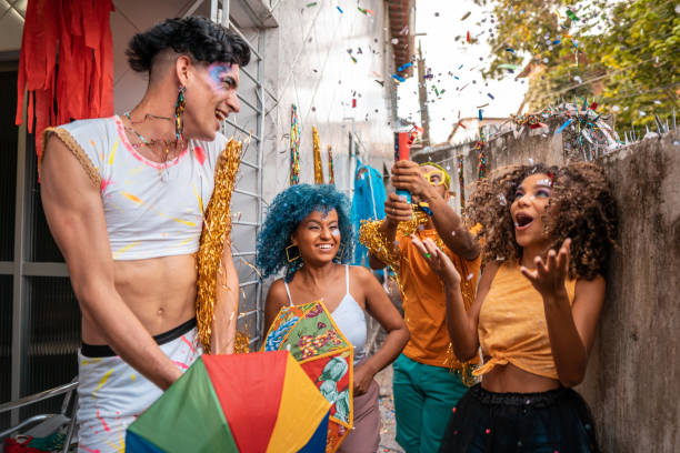 istock Family celebrating carnival at home 1300410020