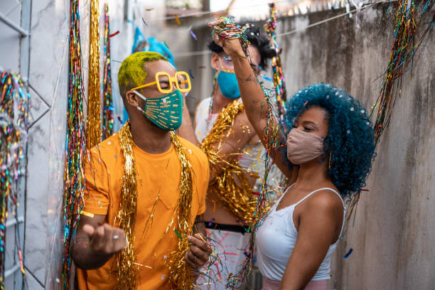 istock Family celebrating carnival at home 1300410059