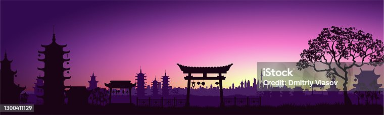 Beautiful Cyberpunk Cityscape with a sunset, Glitchy Animation style, Cyberpunk  Wallpaper/Background, Stock Illustration