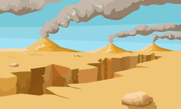 illustrazioni stock, clip art, cartoni animati e icone di tendenza di grandi vulcani nel deserto - yawner