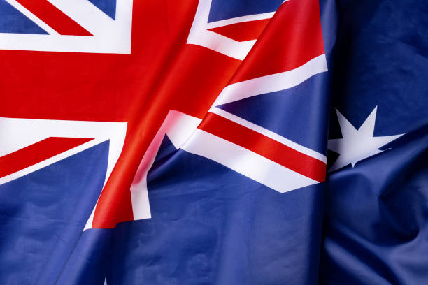 istock National flag of Australia, fabric textile background 1300413164