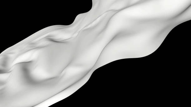 istock Wave white fabric flying on black background in 3d. 1300416990