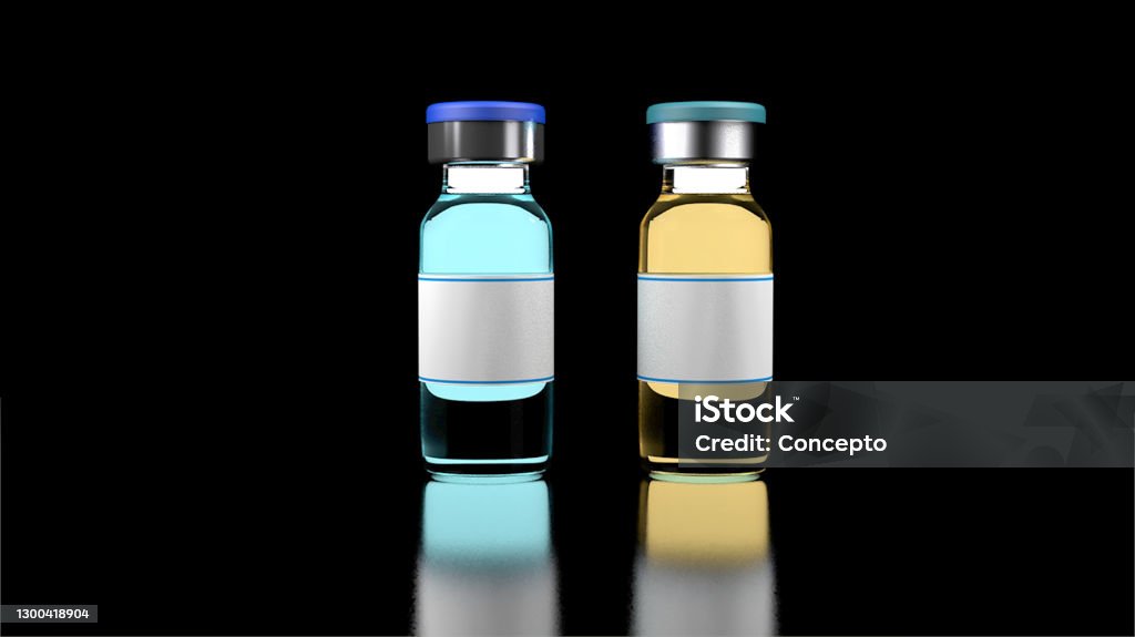 Vaccine bottles Vaccine bottles side by side comparison Blue Stock Photo