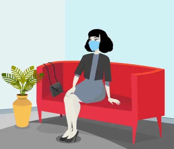 Vector illustration of Girl Waiting for Job Interview - Unemployment during Pandemic
