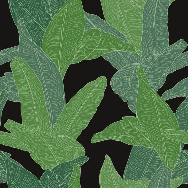Vector illustration of Martinique Inspired Seamless Banana Leaf Pattern Wallpaper