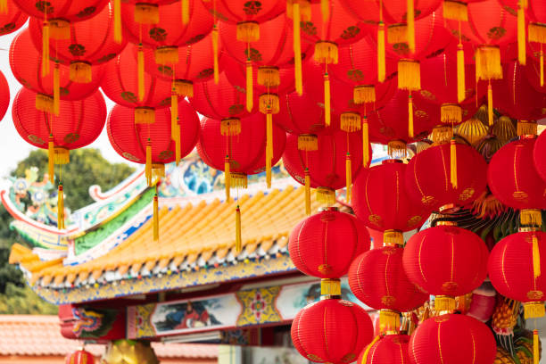 istock Chinese new year lanterns in china town area. 1300428061