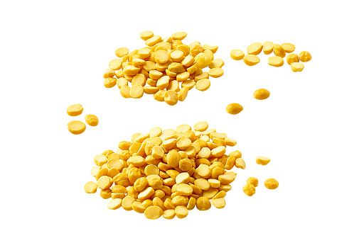 organic chana dal pile isolated on white background used in Indian sambar and dal
