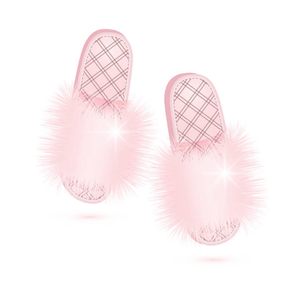 para moda różowe futra kapcie izolowane na białym. - fuzzy pink slippers stock illustrations