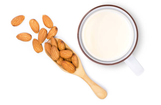 Almond milk  isolated on white.