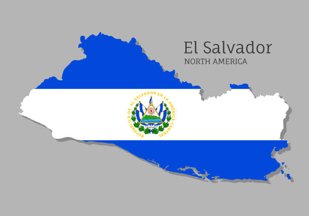 Map of El Salvador with national flag Map of El Salvador with national flag. Highly detailed editable map of North America country territory borders. Political or geographical design vector illustration on gray background el salvador stock illustrations
