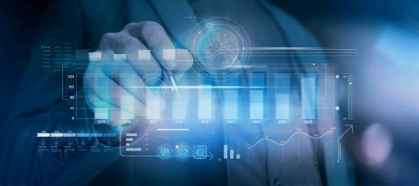 istock Businessman works with stock instruments, augmented reality. 1300437795