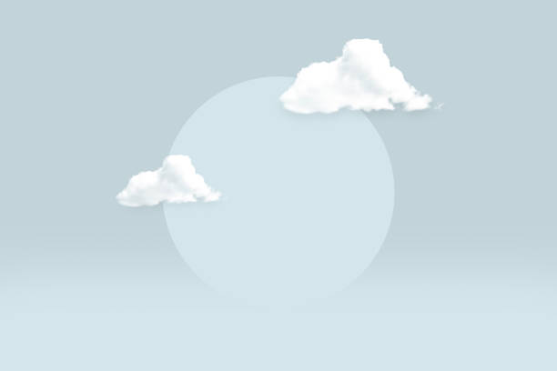 istock Cloud and circle mock up scene geometry shape podium for product display light soft blue background - Template round shape pedestal on light blue background 1300442118