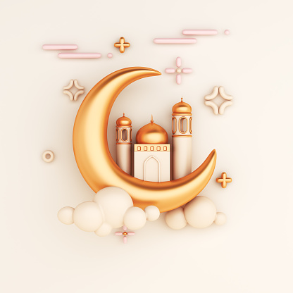 Islamic Decoration Background With Crescent Moon Mosque Cartoon Style Ramadan  Kareem Mawlid Iftar Isra Miraj Eid Al Fitr Adha Muharram Copy Space Text  Area 3d Illustration Stock Photo - Download Image Now -