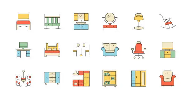 Vector illustration of Furniture, Wardrobe, Armchair, Sofa, Home Icon Design