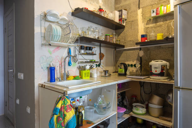 istock Interior of a temporary habitable kitchen in an unrepaired room 1300451876