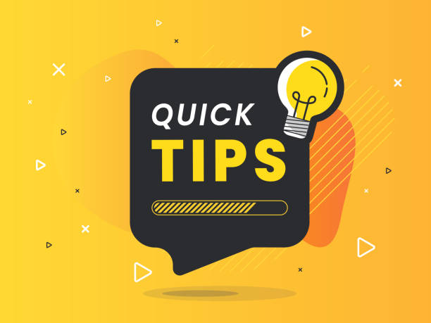 Quick Tips badge with light bulb on speech bubble. Trendy flat vector illustration. stunt stock illustrations