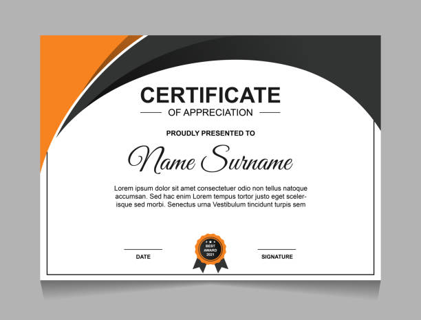Certificate of achievement border design templates with elements of geometric shapes badges and modern line patterns. vector graphic print layout can use For award, appreciation, education, achievement banking borders stock illustrations