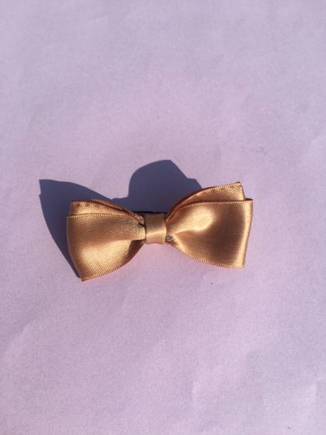 istock Light brown shining bow tie with pastel purple background 1300455202