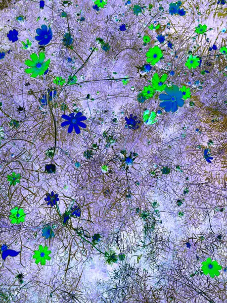 abstract background. green and blue flowers on a purple unusual field