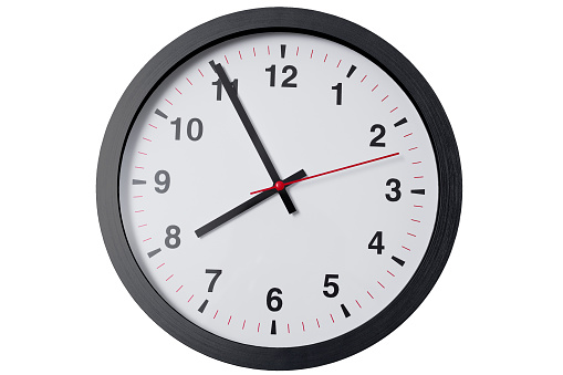 Wall clock minimal round modern style on white background isolated with clipping path