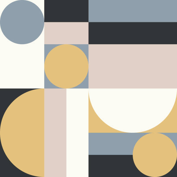 Modern vector abstract seamless geometric pattern with semicircles and circles in retro Scandinavian style. Pastel colored simple shapes mosaic background. Bauhaus design inspired background. Modern vector abstract seamless geometric pattern with semicircles and circles in retro Scandinavian style. Pastel colored simple shapes mosaic background. Bauhaus design inspired background. postmodernism stock illustrations