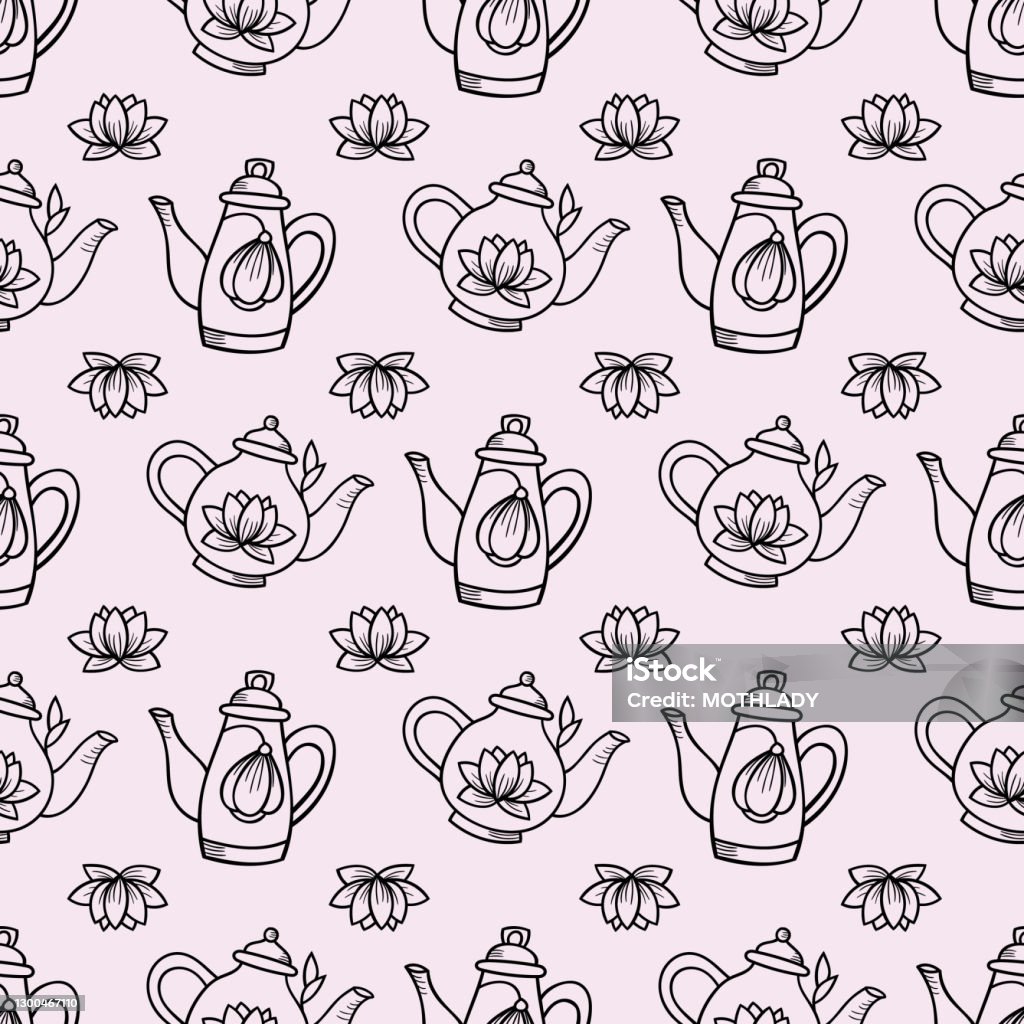 Repeat Pattern Tea Teapot Seamless Repeat Pattern Vector Background Stock Illustration ...