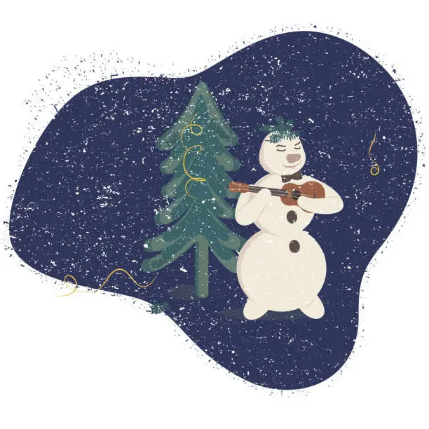 Vector illustration of Snowman with a guitar