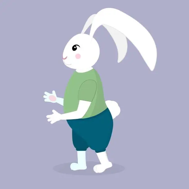 Vector illustration of illustration of a cute bunny boy in a T-shirt and pants