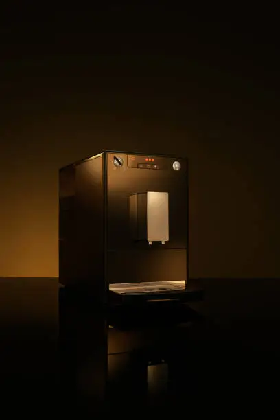 View of espresso americano coffee machine on dark background