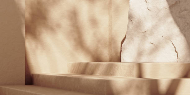 istock Abstract background with stone steps podium and sunshade shadow 1300471546