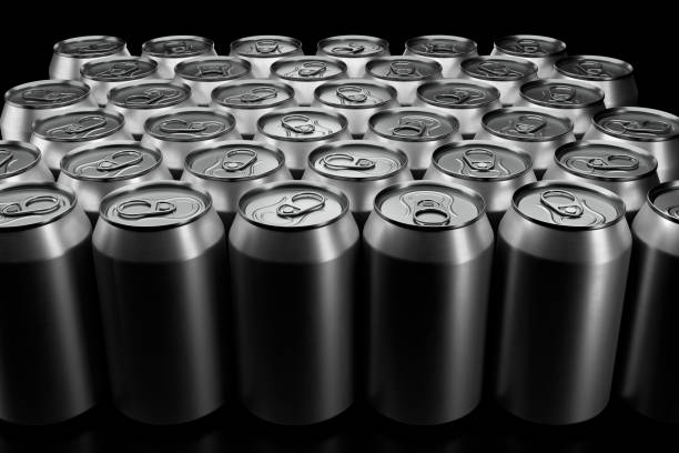 istock Group of silver recyclable aluminum cans from above closeup full frame 1300472798