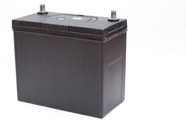 istock Black rechargeable car battery isolated on white background. 1300474623