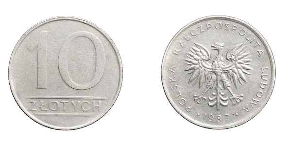 ten Polish zloty coin on a white isolated background