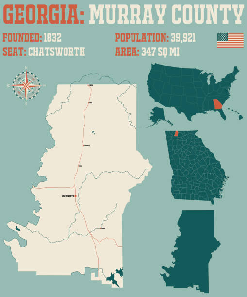 ilustraciones, imágenes clip art, dibujos animados e iconos de stock de mapa del condado de murray en georgia - lake murray