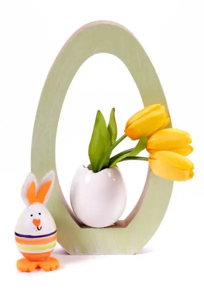 Easter decoration with egg and tulip flowers