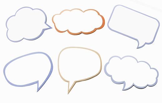 Colorful set of different speech bubble as a cloud isolated on white background. Empty blue and orange massage symbol for chat with copy space.