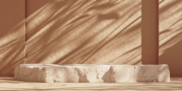 istock White stone product podium on beige wall 1300484508
