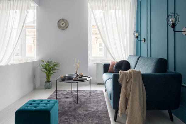 istock Small living room with glass wall 1300484635