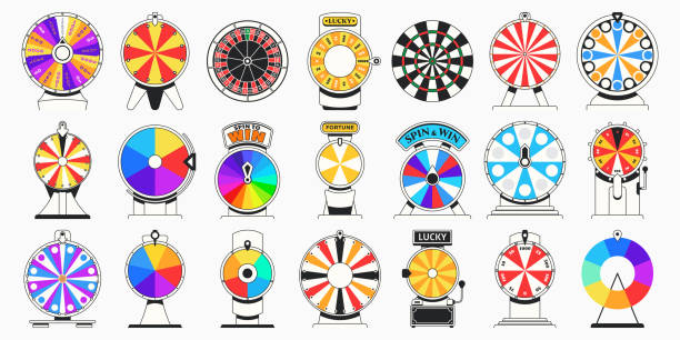 ilustraciones, imágenes clip art, dibujos animados e iconos de stock de rueda de la fortuna giratoria plana - roulette wheel