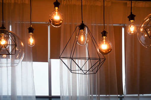 Light bulbs hanging from ceiling