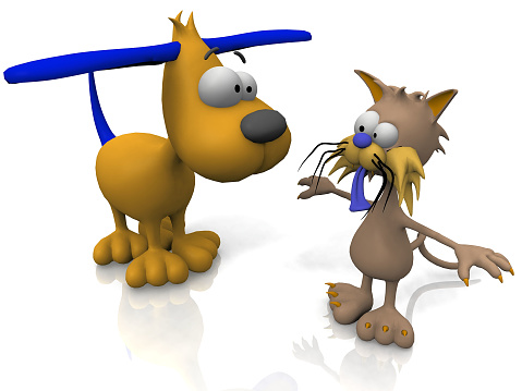 Cartoon Cute Dog Holding Golden Award Trophy on a white background. 3d Rendering