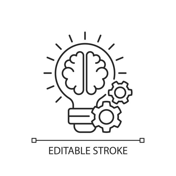 Idea generation linear icon Idea generation linear icon. Process of creation brilliant concepts. Thin line customizable illustration. Efficient time using. Contour symbol. Vector isolated outline drawing. Editable stroke iot logo stock illustrations
