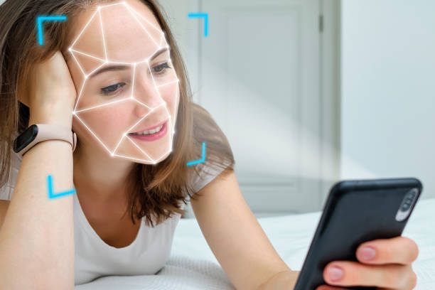 istock Concept biometric technology built into the phone for face identification and recognition 1300493060