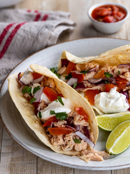 istock Chicken Taco With Tomato, Onion and Sour Cream 1300493934