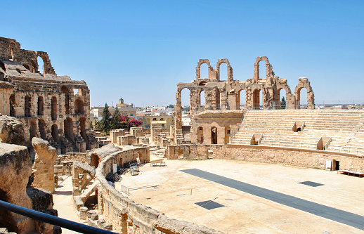 The Colosseum inside at the El Jem  in Tunisia.