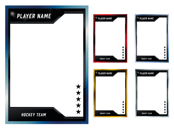 Hockey player trading card frame border template design flyer Hockey player trading card frame border template design flyer playing card photos stock illustrations